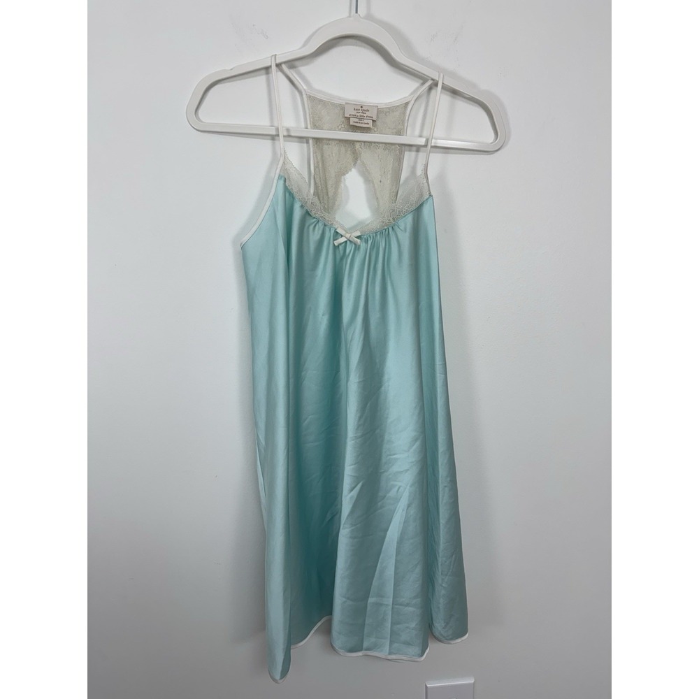 Kate Spade New York Blue Satin Bridal Chemise Nightgown Lace Detail Size Small